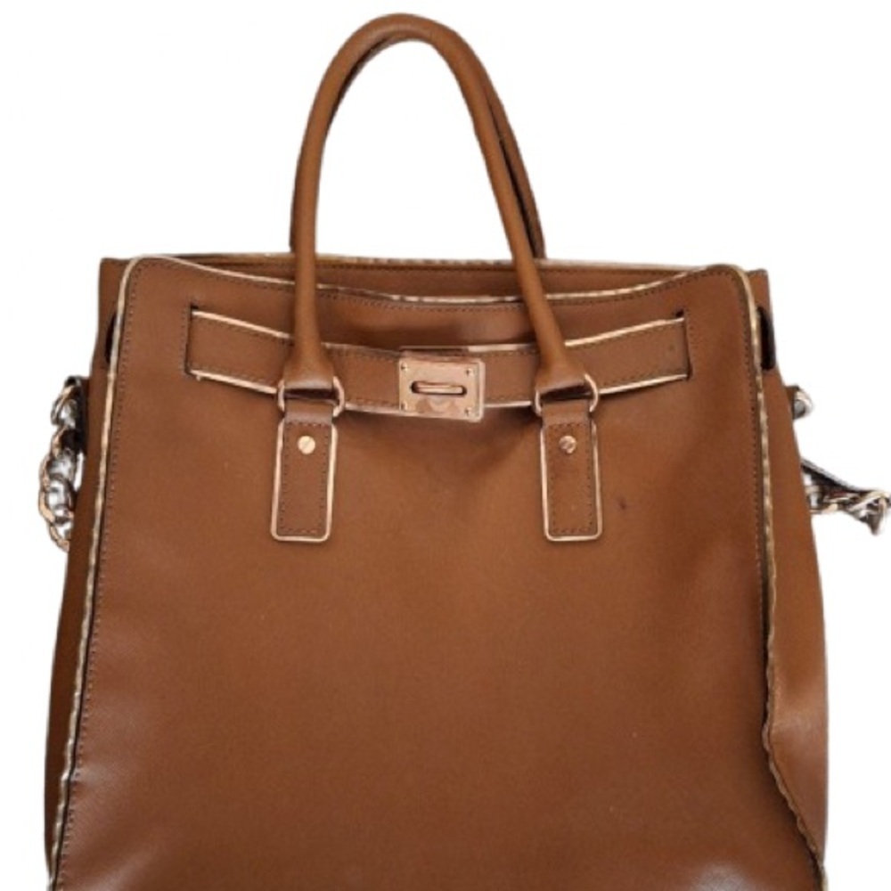 Michael Kors Hamilton Specchio Brown Leather Satchel GUC